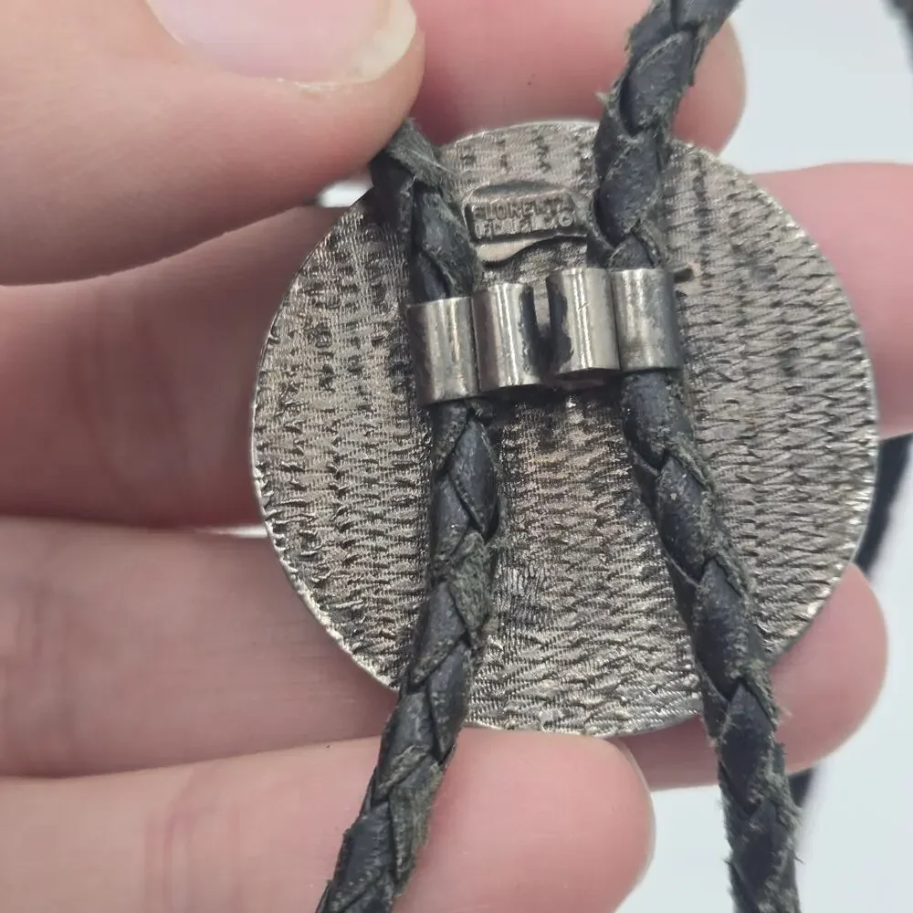 Vintage Florenta Of California Pewter Iconography Southwestern Bolo Tie Cowboy